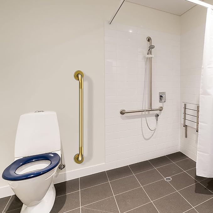 Brushed Gold Grab Bar 32 Inch, Safety Shower Handrail for Senior | Anti-Slip Knurled Grip, Stainless Steel Bathroom Assist Handle, Handicap Support Bars for Bathtub Toilet, 1.25" Diameter