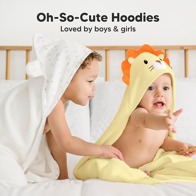 KeaBabies Hooded Baby Towel for Newborn, Baby Bath Towels (Lion, 35x35) | Viscose Derived from Bamboo, Large Baby Towels with Hood, Boys, Girls, Toddler, Soft Absorbent Baby Bath Essentials