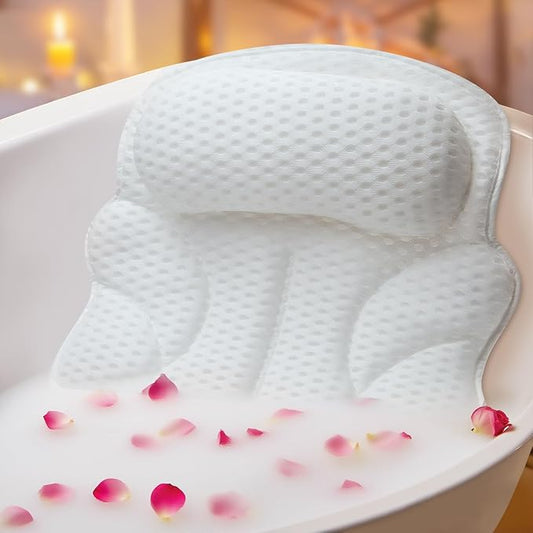 Small Bath Pillow – Bathtub Pillow with Head, Neck & Shoulder Support, Non-Slip Tub Pillow for Bathtub & Jacuzzi, Breathable Bath Tub Pillow with Wash Bag, Bath Accessories Gift for Women & Men