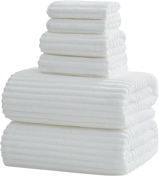 6 Piece Bath Towel Set, 30"x60" Microfiber Towels,White | Quick dry, Highly Absorbent,shower towels for bathroom gym,2 large Bath towels,2 hand towels,2 washcloths