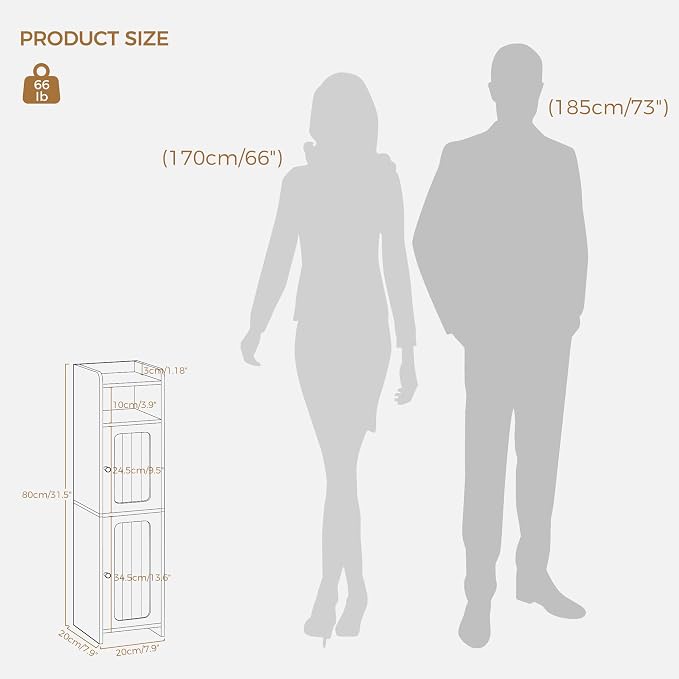 BEWISHOME Small Bathroom Storage Cabinet, 2 Doors Narrow Bathroom Cabinet | Storage Cabinet with Adjustable Shelves, Narrow Toilet Paper Cabinet 7.9"D x 7.9"W x 31.5"H, for Small Spaces, Black YYG03B