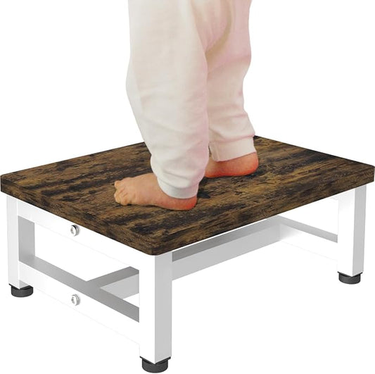 Wooden Step Stool for Toddlers Kids and Adults, Heavy Duty Stepping Stools with 300 LB Load Capacity, Foot Step Stool for Bed, Bedroom, Living Room, Bathroom, Kitchen - Rustic Brown & White