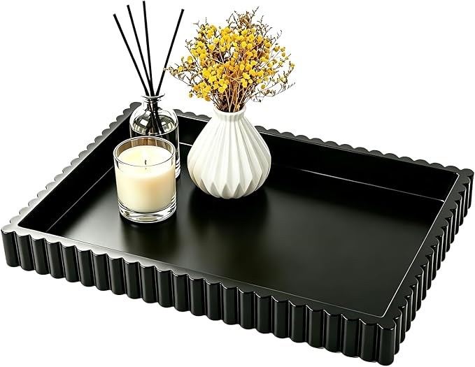 Decorative Tray for Coffee Table Decor, 14" x 10" Rectangular Wooden Coffee Table Tray, Modern Decorative Trays for Home Decor, Living Room, Entry, Dining Room (Black)