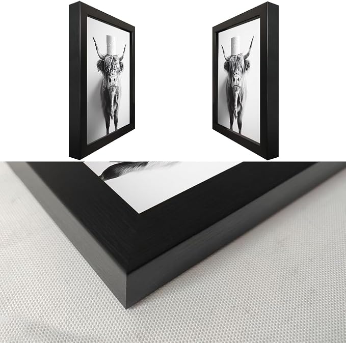 Framed Black and White Bathroom Wall Decor Highland Cow with Toilet Paper on Head Canvas Wall Art Toilet Decor Cow Pictures Wall Decor Animal Bathroom Sign Artworks for Home