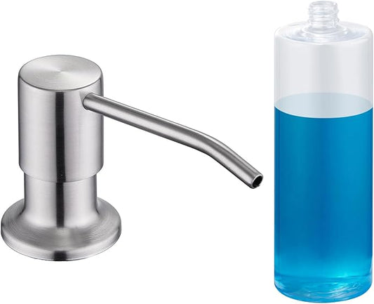 Soap Dispenser for Kitchen Sink, Built in Soap Dispenser Brushed Nickel | Stainless Steel Refill from The Top Kitchen Sink Soap Dispensers with 17 OZ Soap Bottle