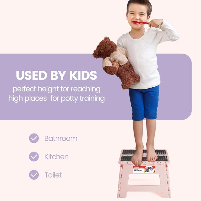 9 Inch Folding Step Stool 300 LB Capacity Non Slip Foot Stool with Handle Plastic Foldable Step Stools for Kids Stepping Stool for Bathroom Black Small Step Stool (1 PC Pink) | Heavy Duty Foldable Stools, Lightweight, Holds 300 lb, for Toddler Kitchen ...