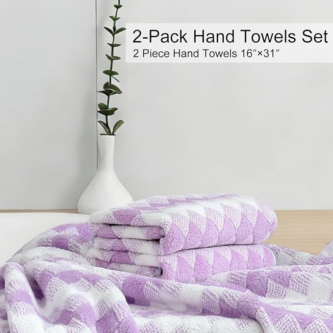 2 Piece Light Purple Diamond Hand Towels for Bathroom 16"x31" Ultra Soft Breathable Hand Face Towels Highly Absorbent Towel Quick Dry Towel for Spa Gym Hotel Travel Camp