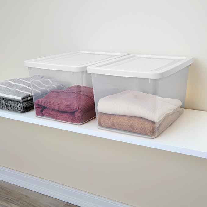 Sterilite Storage Box, Stackable Clear Plastic Bins, 20 Quart, 12-Pack | Heavy-Duty Organizing Containers with Snap-On Lids for Closet, Bathroom, and Office