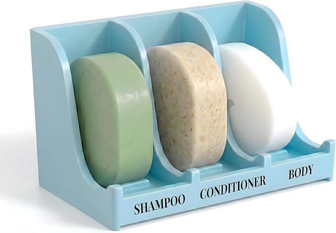 Soap Holder for Shower Wall, 3-Compartment Soap Dish for Shampoo, Conditioner and Body Soap, Fast Draining & Rust-Proof & Heavy Duty, Ultra-Strong Adhesive for Long-Term Bathroom Use & Freestanding