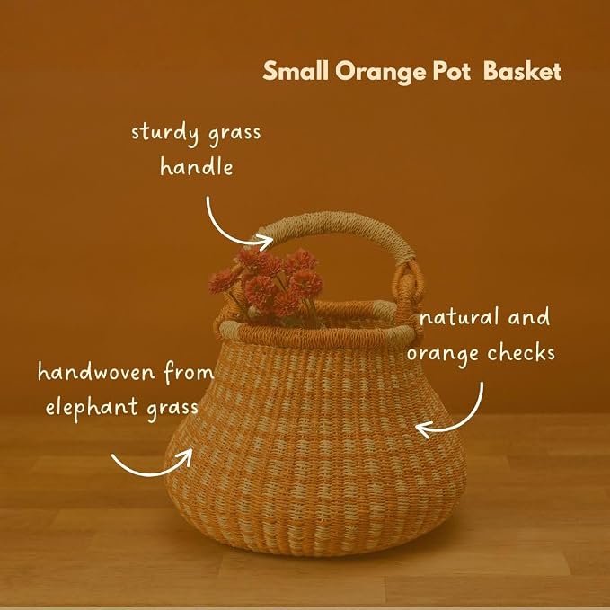 Decorative Basket for Living Room, Natural and Orange, 10 Inch Wide