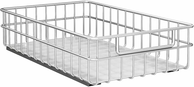 Pull out Cabinet Organizer, Stainless Steel 1-Pack (11.8"W x 21"D) Full-Extension Slide out Drawer, Adhesive Roll out Can Spice Storage Basket Shelf Rack for Pantry, Kitchen, Bathroom, Home Closet