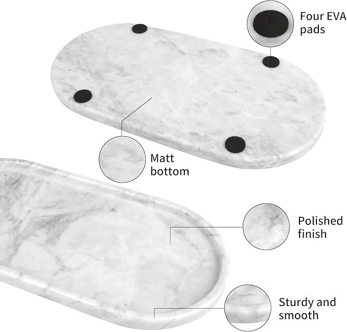 Oval Marble Bathroom Vanity Tray, Light Grey, 12" x 6" x 0.8" | Natural Luxury Marble, Home Kitchen Bathroom Table Tray, Stone Decorative Countertop Tray, For Coffee Perfume Jewelry