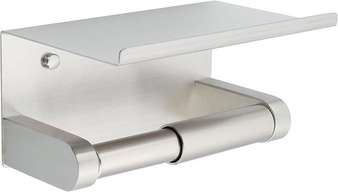 Alise Toilet Paper Holder with Shelf Wall Mount Adhesive or Drill,Brushed | SUS304 Stainless Steel Toilet Paper Roll Holder with Spring Loaded Anti-fall Tissue Holder Storage Dispenser,Rustproof