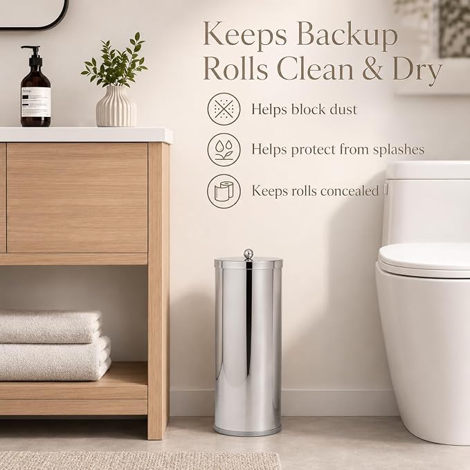 [2023 Upgraded Version] HUJI Rust Resistant Stainless Steel Toilet Paper Roll Canister Holder w/Removable Base for Bathroom Storage (1 Pack, Toilet Paper Canister)