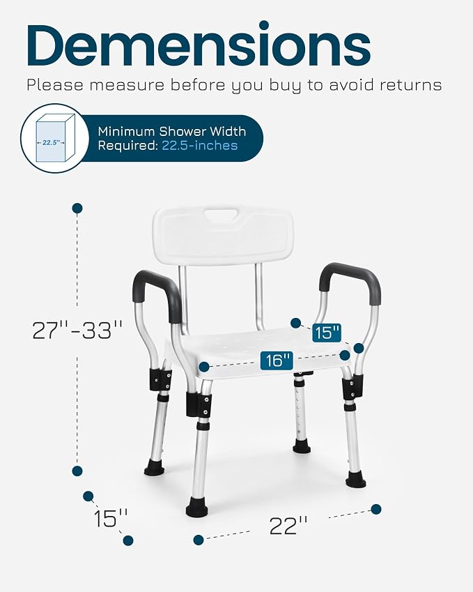 Shower Chair for Inside Shower with Back - Heavy Duty Shower Seat for Bathtub - Adjustable Height Safety Bath Seat for Elderly Handicap and Disabled,HDB-796C