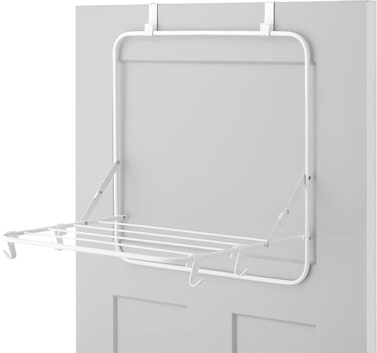 Whitmor Over The Door Folding Drying Rack, Space Saving Clothes Drying Rack with Hooks, Heavy Duty Foldable Laundry Rack, Rust Resistant Steel Hanging Drying Rack for Most Doors