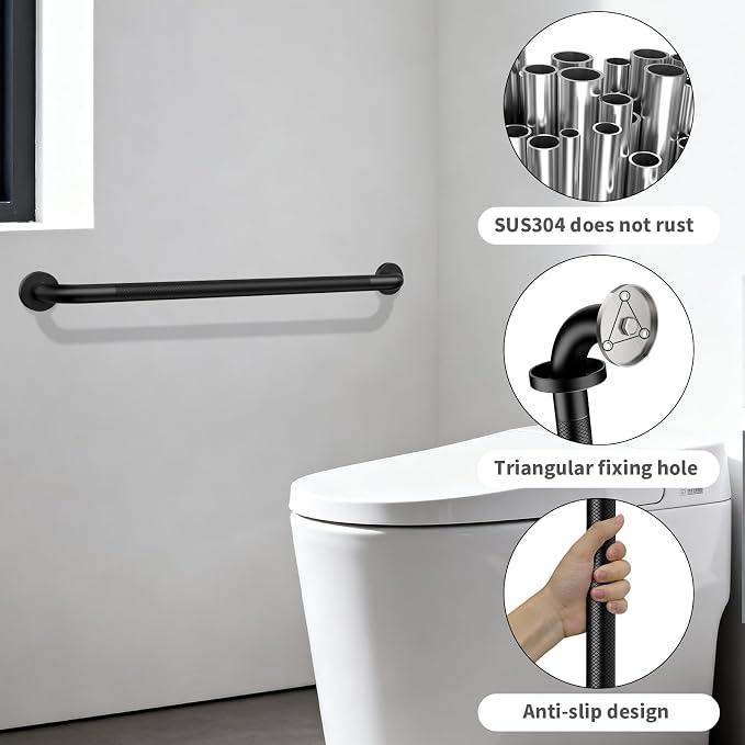 2 Pack 32 Inch Anti Slip Shower Grab Bar, ZUEXT Matte Black Stainless Steel Knurled Bathroom Balance Bar, Safety Hand Rail Support,Handicap Elderly Injury Senior Assist Bath Handle(1.25" Diameter)
