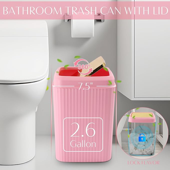 17PCS Bathroom Accessory Set Pink Bathroom Set Bathroom Accessories,Toilet Brush, Trash Can, Qtip Holder Dispenser& 3PCS Soap Dispenser