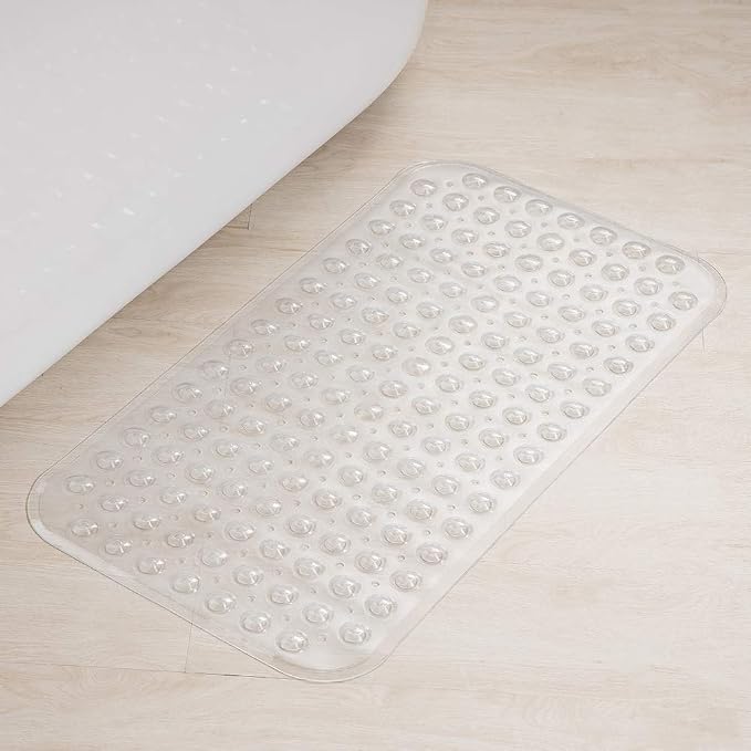 AmazerBath Bath Tub Mat, Medium Size 27.6 x 15 Inches Non-Slip Shower Mats with Suction Cups and Drain Holes, Bathroom Bathtub Mats Machine Washable (Clear)