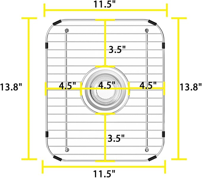 SANNO Sink Rack, Sink Protector for Kitchen Sink, Bottom Grid Rack Center Drain, Stainless Steel, 2pcs 11.5" x 13.8"