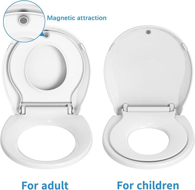 Toilet Seat, Round Toilet Seat with Toddler Seat Built in, Potty Training Toilet Seat Round Fits Both Adult and Child, with Slow Close and Magnets- Round 2 Packs