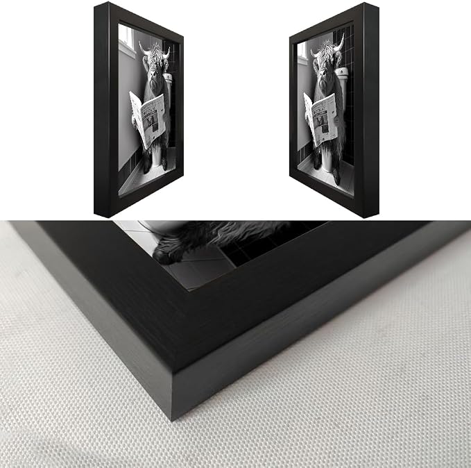 Framed Black and White Bathroom Artwork Highland Cow with Toilet Paper on Head Canvas Wall Art Toilet Decor Cow Pictures Wall Decor Animal Bathroom Wall Art for Home