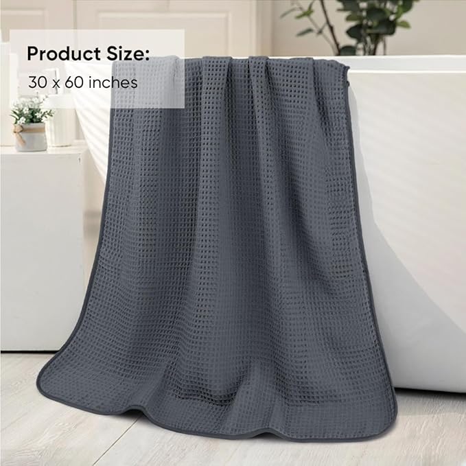 HOMEXCEL Waffle Bath Towels Set of 4 Pack, Waffle Towels for Bathroom, Grey | 400GSM Microfiber Waffle Bathroom Towel Set, Ultra Soft, Highly Absorbent, Quick Dry Towel for Gym, Shower, Spa, 30 x 60 Inch