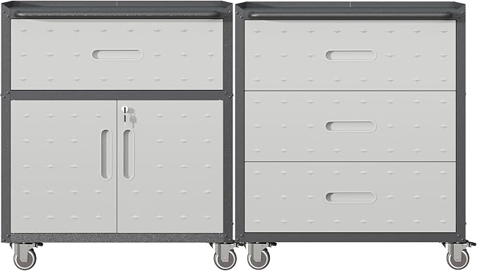 Garage Tool Cabinet Set,Heavy Duty Steel Rolling Tool Chest with Lockable Doors & Adjustable Shelves
