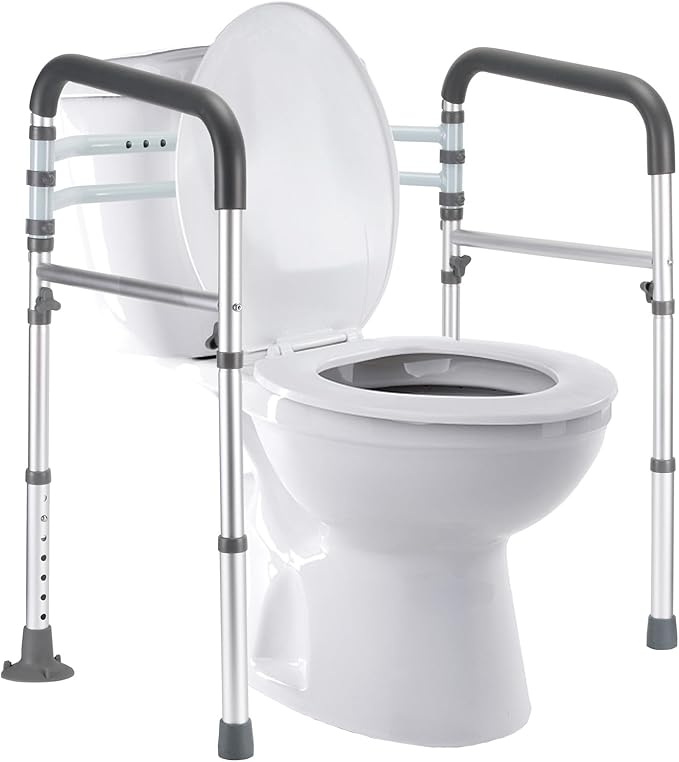 Lianjindun Toilet Safety Rails, 350 lbs, Adjustable Height & Width | Fits Most Toilets, Foldable Design, 350 Lbs Capacity, Aluminum Toilet Frame, Toilet Handles for Seniors, Disabled, Handicap