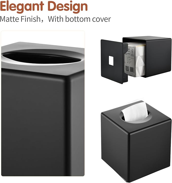 Y-in Hand Tissue Box Cover, Modern Decorative Square Facial Storage Tissue Box Holder, Home Accessories for Bathroom Vanity Countertops, Dressers, Night Stand, Parlors and Office - Matte Black