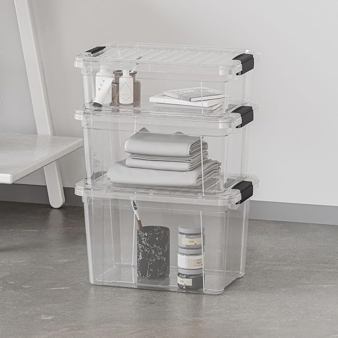 Superio Clear Storage Box with Lid, 4.5 Quart Plastic Container Bins for Organizing, Stackable Crates, BPA Free, Non Toxic, Odor Free, Organizers for Home, Office, School, and Dorm