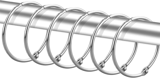 24 Pack Shower Curtain Rings, Rustproof Decorative Shower Curtain Hooks Metal Round Shower Ring Hooks for Bathroom Shower Rod (Stainless Steel)