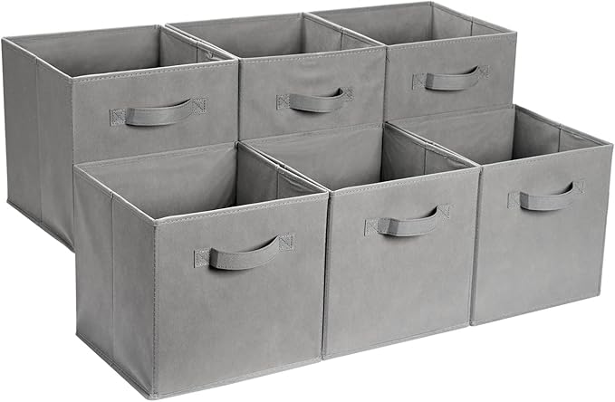 Amazon Basics Collapsible Fabric Storage Cube Bins Organizer with Handles for Organizing, Sturdy, Gray, 13 x 13 x 13 inch, 6-Pack