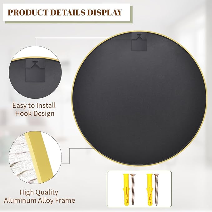 BEAUTYPEAK 20 Inch Round Mirror, Metal Frame Circle Mirror, Gold | Wall Mounted for Entryway, Bathroom, Vanity, Living Room