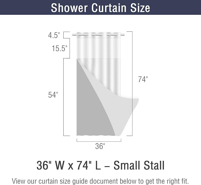 No Hook Cloth Green Shower Curtain with Liner, 36x74 | Snap-in Fabric Liner, Hotel Style with Mesh Top Window, Waterproof Coating, Machine Washable, Rustproof Grommets