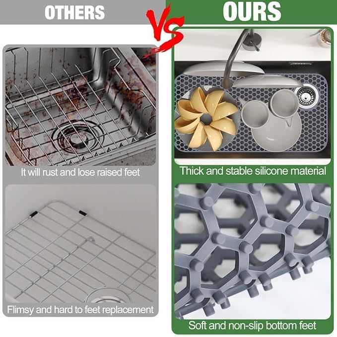 Sink Protectors Mat - 13.58"x13.58" Kitchen Sink Pad for Bottom of Basin for Protection of Stainless Steel and Tableware, Farmhouse Rubber Basin Mat Protector - Dark Gray