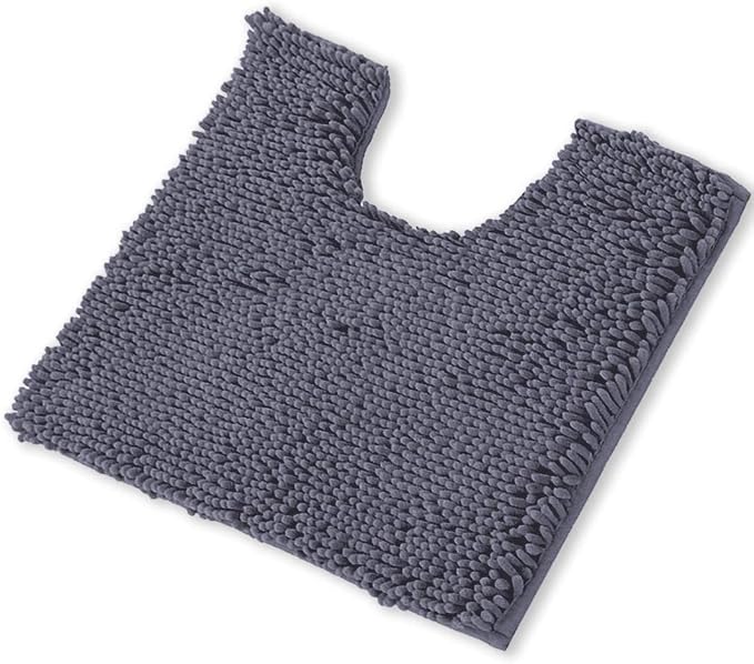 LuxUrux Dark Grey Bath Mat - U-Shaped Contoured Rug for Around Toilet, Super Absorbent Shaggy Bath Rug. Easy Machine Wash & Dry (20" x 23", Dark Gray)