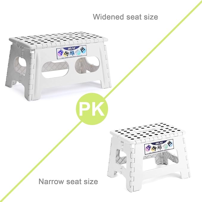 Delxo Folding Step Stool 9 inch,300Lbs Extra Wide Step Stool for Kids | Foldable Step Stool,15-Inch Extra Wide Non-Slip Foot Stools with Handle,Lightweight for Kitchen,Bathroom,Bedroom,Garden White
