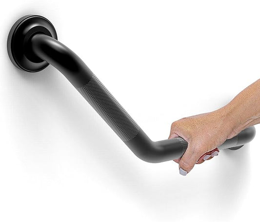 1-1/4 x 16in Angled Grab Bar for Stud Mount with Knurled Grip, Bathroom Mobility Aid, ADA Compliant Heavy Duty 500lbs Support, Rustproof Stainless Steel (Matte Black)