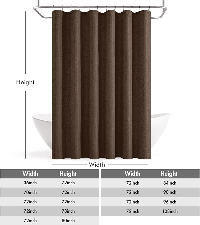 ANRODUO Brown Linen Textured Fabric Shower Curtain Set - W72xL84 | Farmhouse Shower Curtain with 12 Metal Hooks, Waterproof Heavy Duty, Button Hole Design, Machine Washable for Bathroom