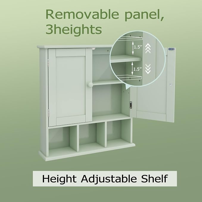 TaoHFE Green Medicine Cabinet,Bathroom Wall Cabinet with 2 Door | Adjustable Shelves,Over The Toilet Storage Cabinet,Green Bath room Cabinet Wall Mounted,Medicine Cabinets for Laundry Kitchen