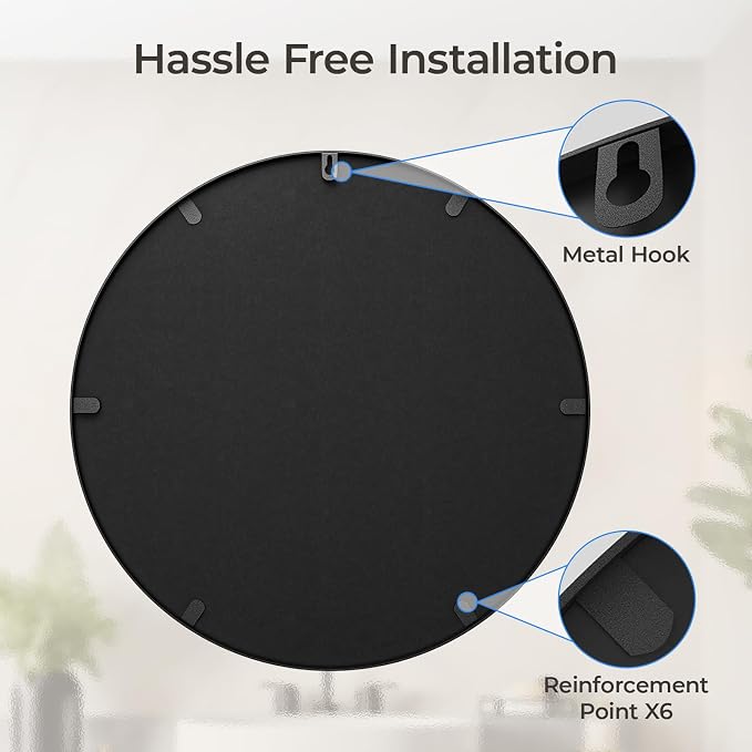 30 Inch Bathroom Mirrors for Over Sink | Circle Mirror with Metal Frame, Black Wall Mirror for Vanity, Entryway, Living Room, Hallway and Bedroom Decor