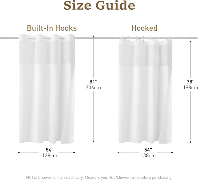 54x81 Ringless Linen Textured Shower Curtain with Snap in Liner, White | Narrow Long Size, 3 in 1 Shower Curtain, Removable Liner, Waterproof & Washable, Mesh Top Window, Durable Fabric, Easy Setup