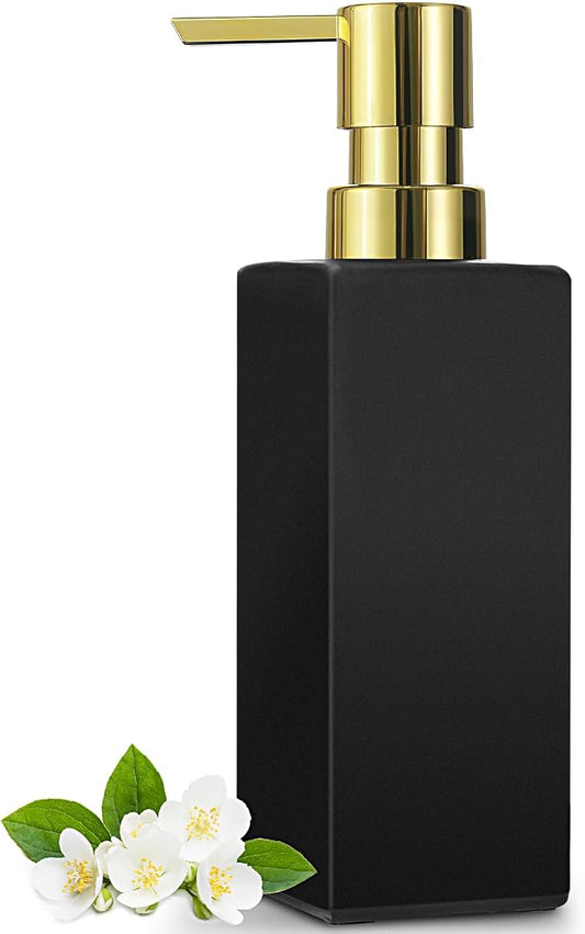 GMISUN Gold Hand Soap Dispenser, Black Glass Soap Dispenser with Gold Pump for Bathroom, 12 fl oz/350ml Refillable Dish Dispensers for Kitchen, Modern Liquid Lotion Bottles for Countertop