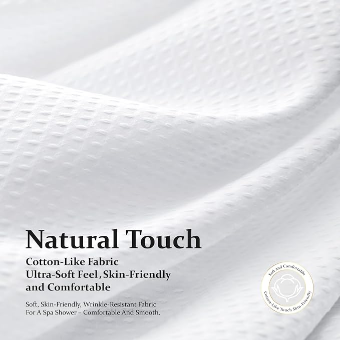 Stall Waffle Shower Curtain 256 GSM Heavy Fabric 54x78 White | 54 x 78 Inch Long, Thick Polyester Cloth, Weighted Hem, Water Repellent, Washable, Hotel Bathroom Shower Curtain Set 10 Hooks