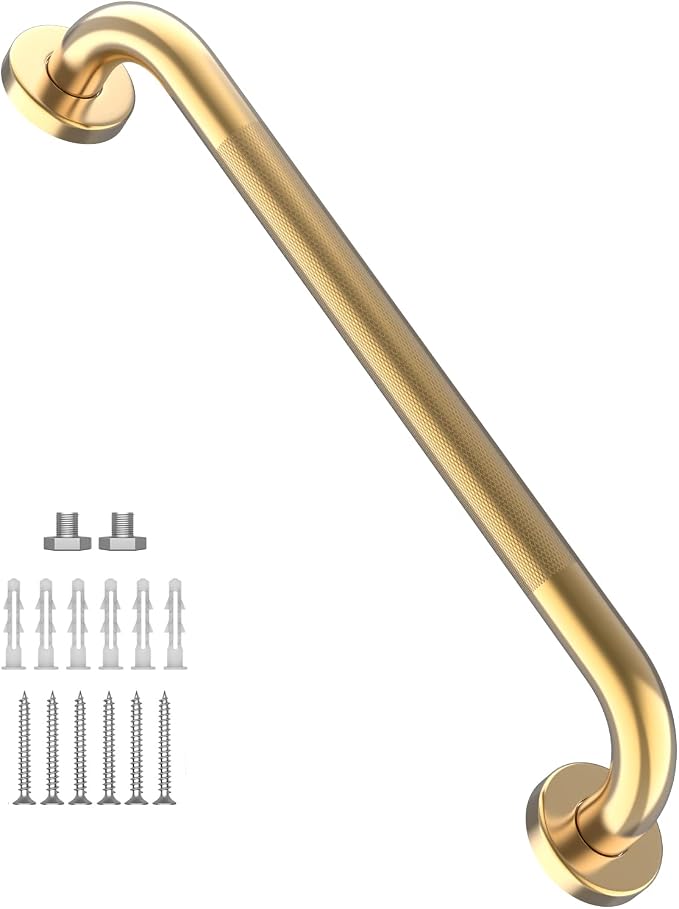 24 Inch Anti Slip Shower Grab Gold, Munzong Bathroom Grab Bar, Knurled Bathroom Balance Bar,Safety Hand Rail Support Handicap Elderly Injury Senior Assist Bath Handle | Heavy Duty Knurled Bathroom Balance Bar Safety Hand Rail Support Handicap Elderly I...