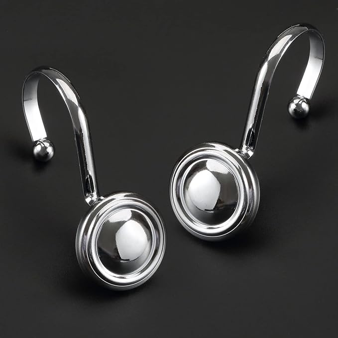 CHICTIE Chrome Shower Curtain Hooks Rings, Decorative Silver Shower Hook for Shower Curtain, Rustproof Modern Shower Rings Hangers for Bathroom Curtains Rods, Set of 12