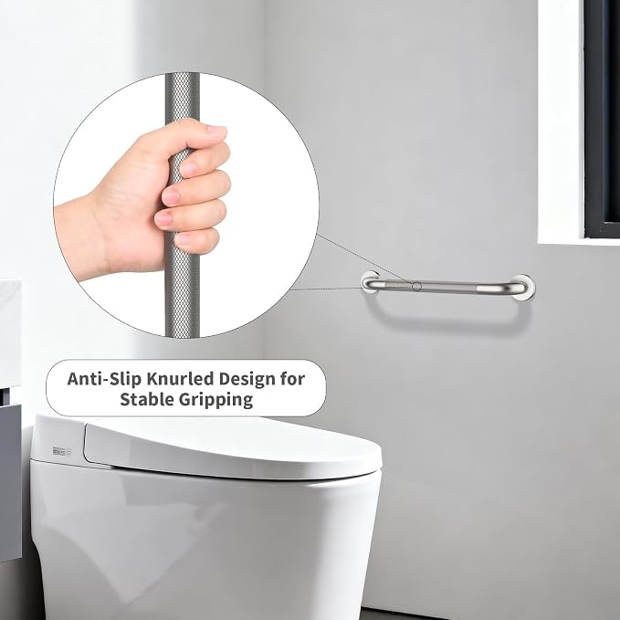 Brushed Nickel Grab Bar 20 Inch, Grab Bar for Bathtub and Shower | Anti-Slip Knurled Grip, Stainless Steel, Bathroom Assist Handle Handrail, Handicap Support Bars for Toilet, 1.25" Diameter