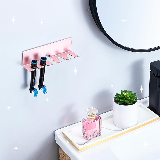 Electric Toothbrush Head Holder, Toothbrush Holders Wall Mounted, Electric Toothbrushs Holder, Bathroom Shower Tooth Brushing Holder, Tooth Brush Head Holder Organiser (Rose Gold, Large)