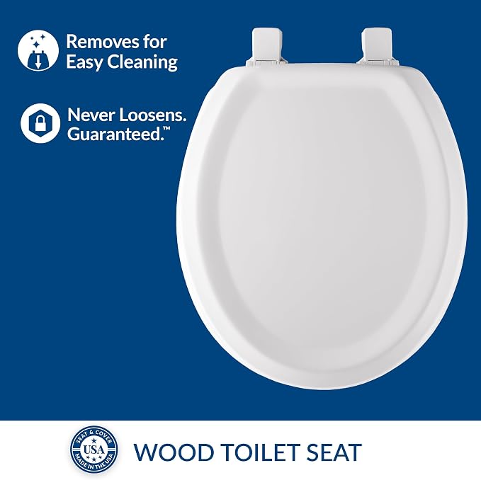 Mayfair Sculptured Traditional Toilet Seat, Easy Clean Hinges with Durable Wood Seat, Made in USA, Round, White